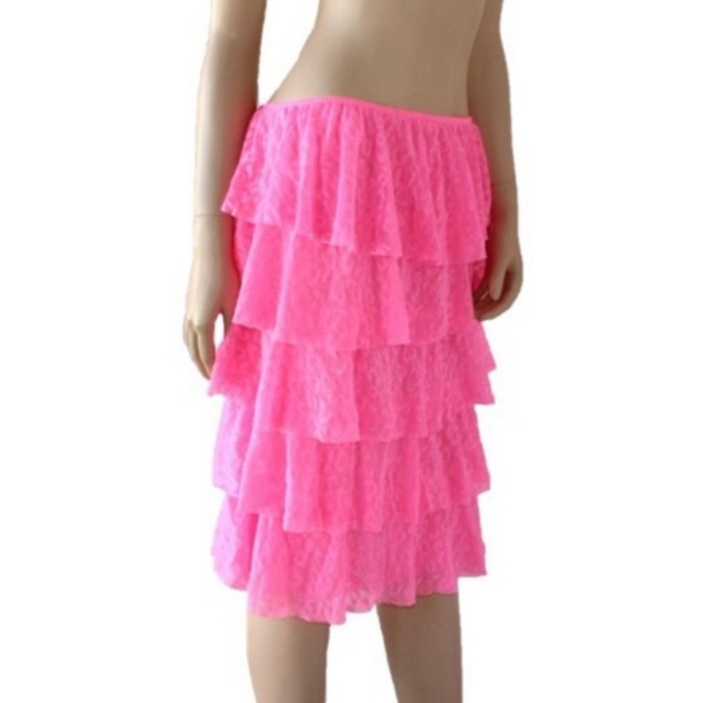 PINK Victoria's Secret Neon Pink Tiered Lace Swim Coverup - Picture 3 of 4